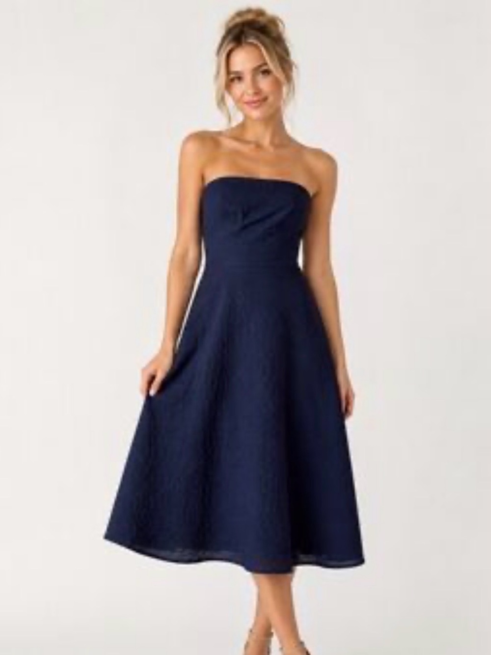 J. Crew Strapless Navy Textured A-Line Dress